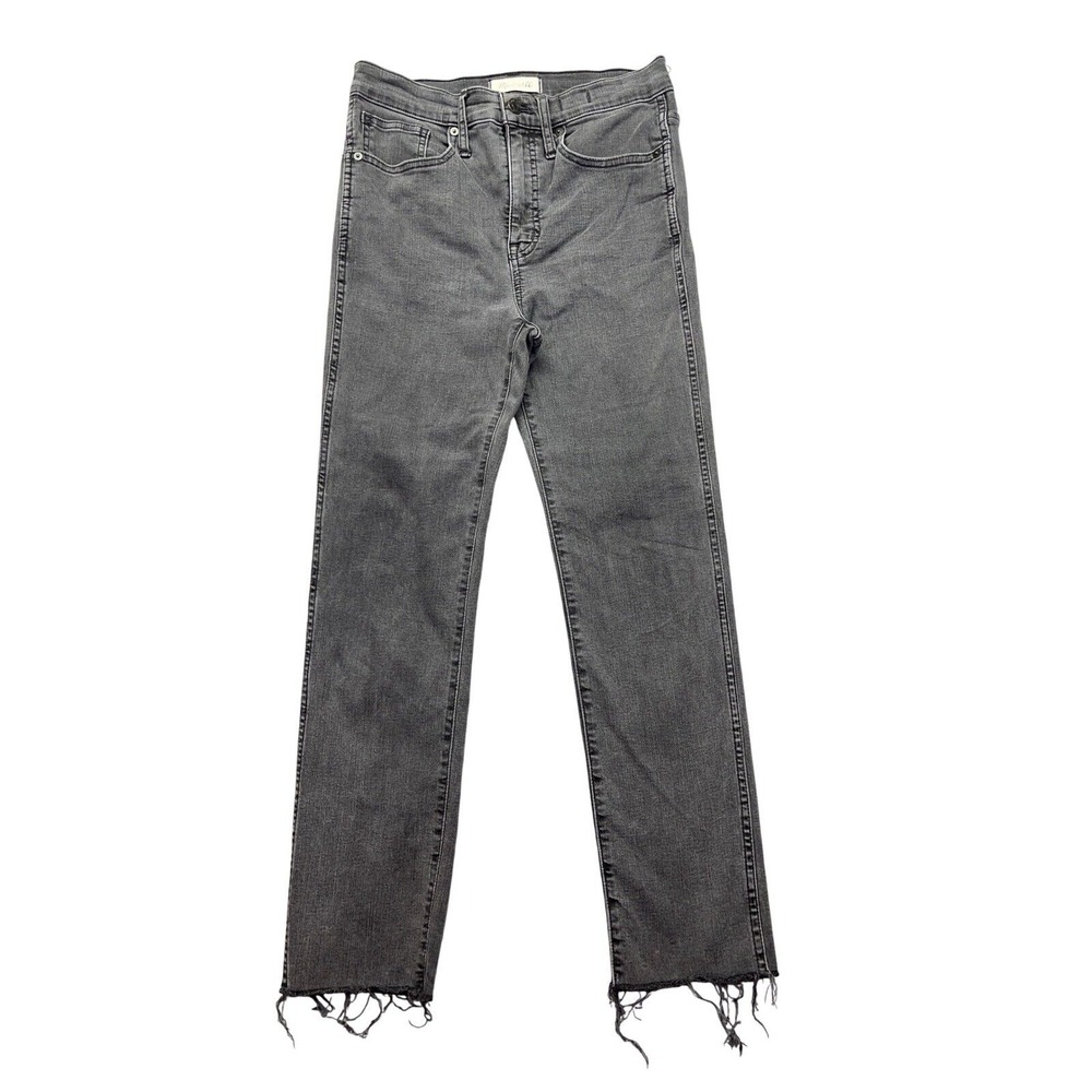 Madewell Stovepipe Jeans High Rise Frayed Hem Gray Wash Denim Sz 26 Fits 27"‎